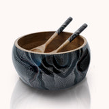 Large serving bowl & spoon in pure wood with enamel coating - black and white