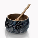 Small serving bowl & spoon in pure wood with enamel coating - black and white