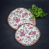 Set of 2 serving platters - white with pink flowers