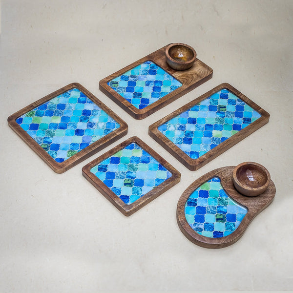 Set of 5 small platters - blue mughal print