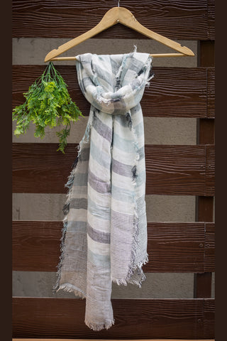 Linen stole - white with shades of grey