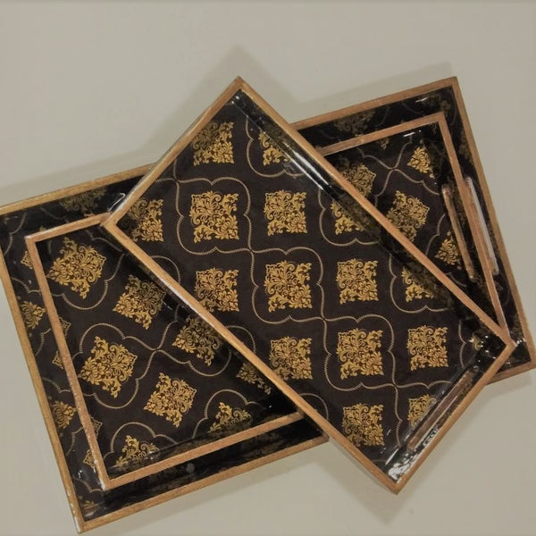 Serving trays - Set of three (black and gold)
