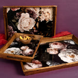 Set of three trays - black and white roses