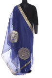 Royal blue mercerized cotton dupatta with large golden motifs