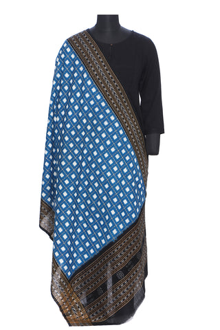 Pure cotton pasapalli ikat dupatta in blue and black