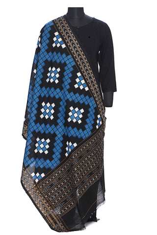 Pure cotton pasapalli double ikat dupatta in blue and black