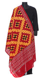 Pure cotton pasapalli double ikat dupatta in mustard and red