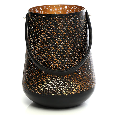 Black and golden lantern with a leather handle - medium