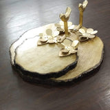 Birds on wood - Set of serving platters in wood and metal